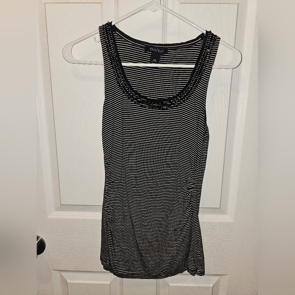 White House Black Market Monochrome Striped Tank Top